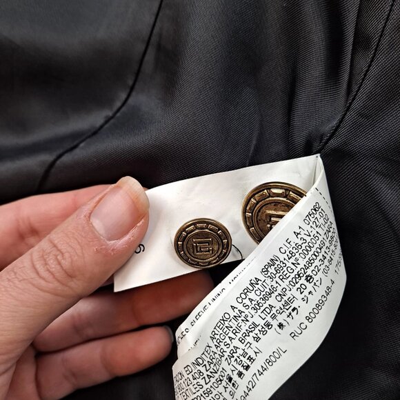 Zara x Manteco Wool Coat Woman Large Black Gold Button Jacket Academia Heritage - Picture 7 of 11